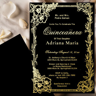 Elegant 15th Birthday Quinceanera Gold Foil Invitation