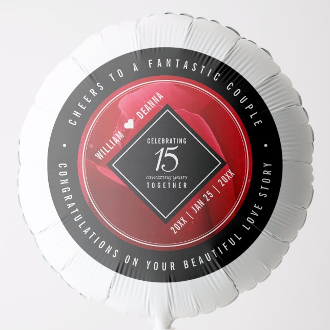 Elegant 15th Rose Wedding Anniversary Celebration Balloon (Front)