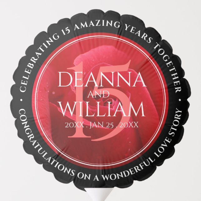 Elegant 15th Rose Wedding Anniversary Celebration Balloon (Back)