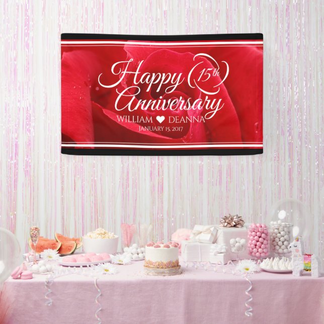 Elegant 15th Rose Wedding Anniversary Celebration Banner (Party)