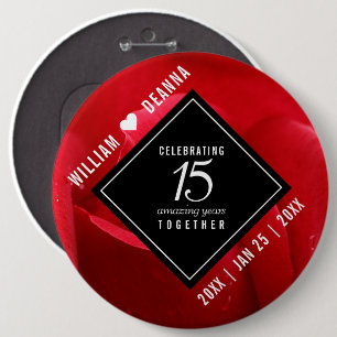 Elegant 15th Rose Wedding Anniversary Celebration Button