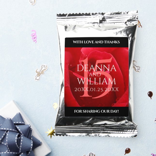 Elegant 15th Rose Wedding Anniversary Celebration Coffee Drink Mix (Packets)