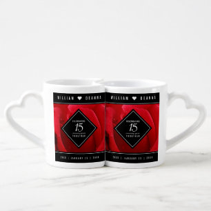 Elegant 15th Rose Wedding Anniversary Celebration Coffee Mug Set
