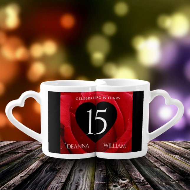 Elegant 15th Rose Wedding Anniversary Celebration Coffee Mug Set (Creator Uploaded)