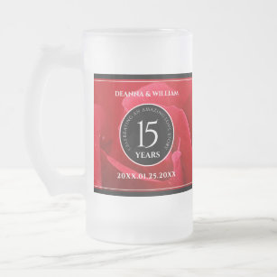 Elegant 15th Rose Wedding Anniversary Celebration Frosted Glass Beer Mug
