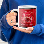 Elegant 15th Rose Wedding Anniversary Celebration Giant Coffee Mug<br><div class="desc">Celebrate the 15th rose wedding anniversary with a couple of these stylish giant coffee mugs! Elegant lettering on a romantic red rose background add a memorable touch for this special occasion and milestone. Personalize with the couple's names, dates of marriage and/or congratulatory messages. Reverse shows identical design. Design © W.H....</div>