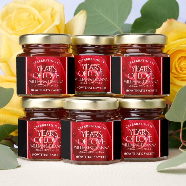 Elegant 15th Rose Wedding Anniversary Celebration Honey Jar Favors (Insitu)