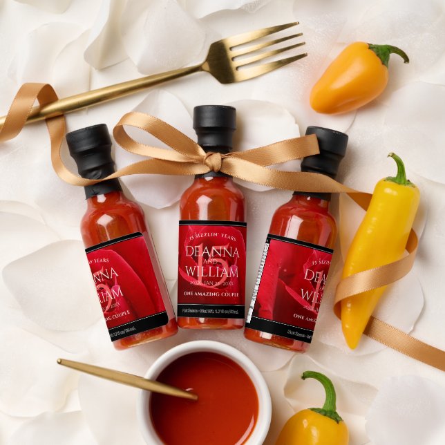 Elegant 15th Rose Wedding Anniversary Celebration Hot Sauces (Wedding)