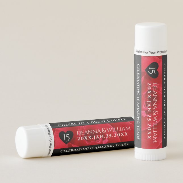 Elegant 15th Rose Wedding Anniversary Celebration Lip Balm (Front)