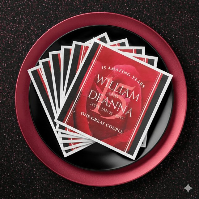 Elegant 15th Rose Wedding Anniversary Celebration Paper Dinner Napkins (Elegant 15th Rose Wedding Anniversary Napkins Cover Photo)