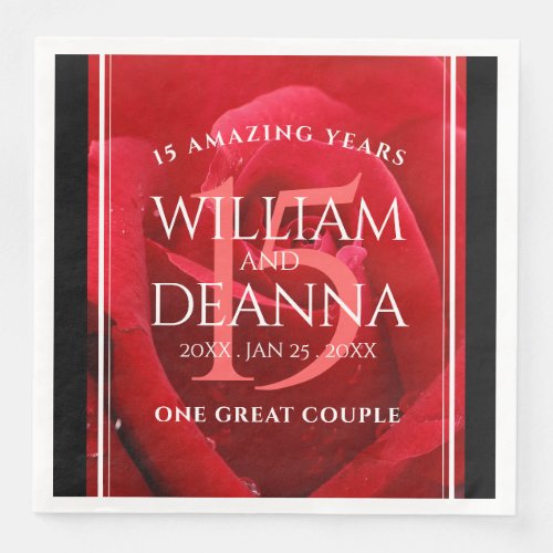 Elegant 15th Rose Wedding Anniversary Celebration Paper Dinner Napkins