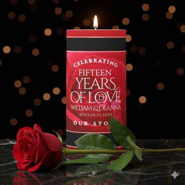 Elegant 15th Rose Wedding Anniversary Celebration Pillar Candle (Elegant 15th Rose Wedding Anniversary Pillar Candle Cover Photo)