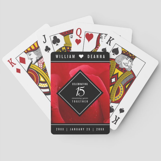 Elegant 15th Rose Wedding Anniversary Celebration Poker Cards (Back)