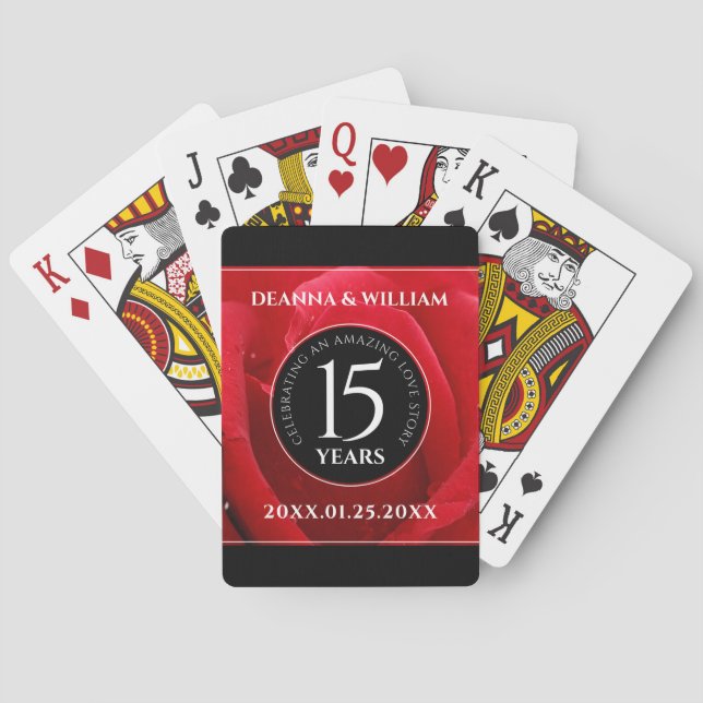 Elegant 15th Rose Wedding Anniversary Celebration Poker Cards (Back)
