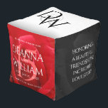 Elegant 15th Rose Wedding Anniversary Celebration Pouf<br><div class="desc">Celebrate the 15th rose wedding anniversary with this stylish pouf! Elegant white lettering on alternating romantic red rose, black, and white backgrounds add a memorable touch for this special occasion and milestone. Personalize with the couple's names, initials, dates of marriage, and congratulatory messages. Design © W.H. Sim. See more at...</div>