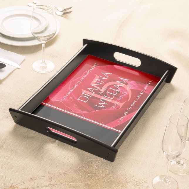 Elegant 15th Rose Wedding Anniversary Celebration Serving Tray (Front)