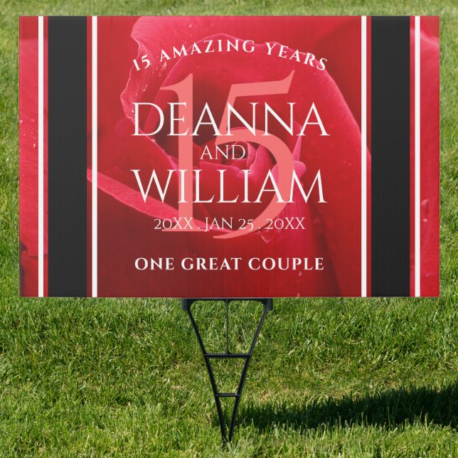 Elegant 15th Rose Wedding Anniversary Celebration Sign (Insitu)