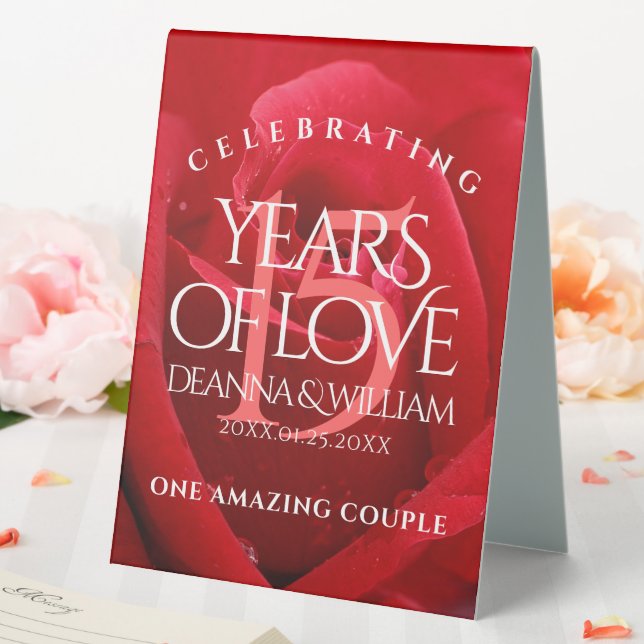 Elegant 15th Rose Wedding Anniversary Celebration Table Tent (In SItu (Wedding))