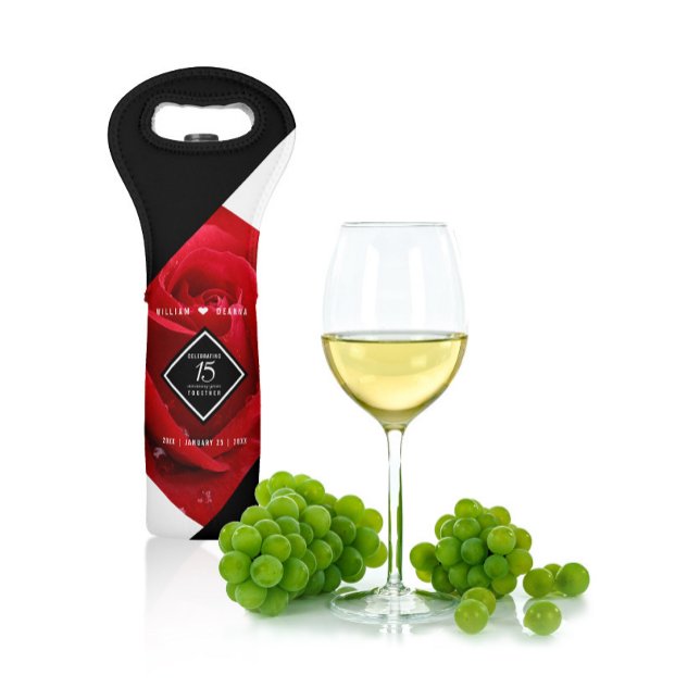 Elegant 15th Rose Wedding Anniversary Celebration Wine Bag (Creator Uploaded)