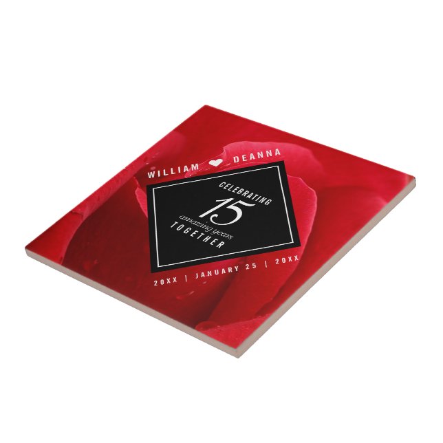 Elegant 15th Rose Wedding Anniversary Ceramic Tile (Side)