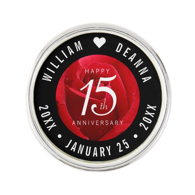 Elegant 15th Rose Wedding Anniversary Lapel Pin (Front)