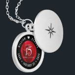 Elegant 15th Rose Wedding Anniversary Locket Necklace<br><div class="desc">Commemorate the 15th wedding anniversary with this elegant locket! Elegant white lettering on a romantic red rose background add a memorable touch for this special occasion and milestone. Customize with the happy couple's names, and dates for their rose anniversary. Design © W.H. Sim, All Rights Reserved. See more at zazzle.com/expressionsoccasions...</div>