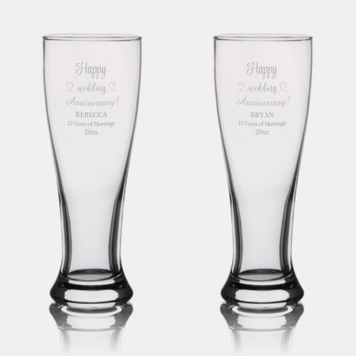 Elegant 15th Wedding Anniversary Special Occasion Pilsner Glass
