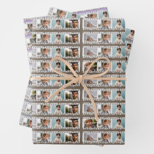 Elegant 16-Photo Family and Friend Film Negative Wrapping Paper Sheets