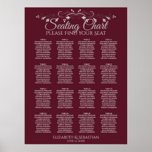 Elegant 16 Table Burgundy Wedding Seating Chart