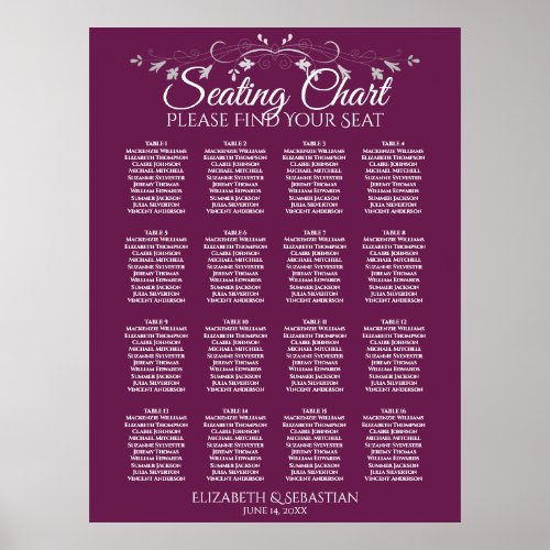 Elegant 16 Table Cassis Wedding Seating Chart