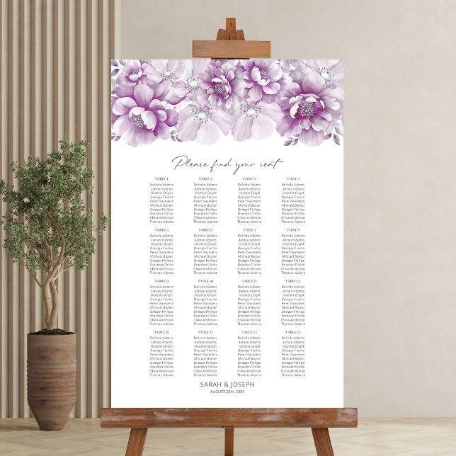 Elegant 16 Table Pink Floral Wedding Seating Chart (Creator Uploaded)