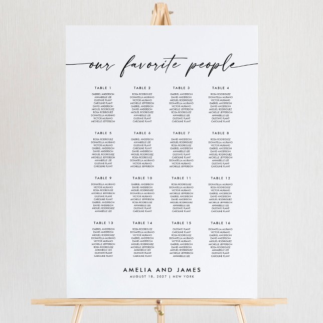 Elegant 16 Tables Favorite People Seating Chart Foam Board (Creator Uploaded)
