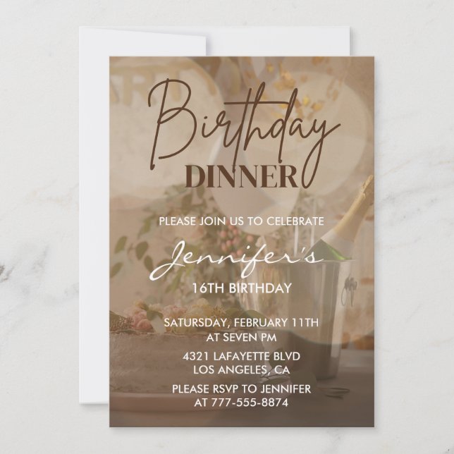 Elegant 16th birthday invitations Champagne Chic (Front)