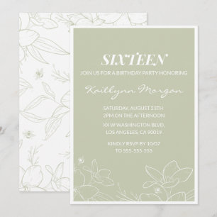 Elegant 16th birthday invitations Modern Floral 