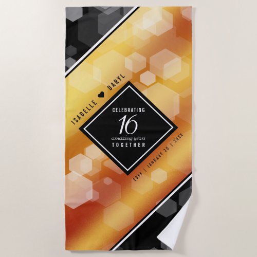 Elegant 16th Golden Topaz Wedding Anniversary Beach Towel