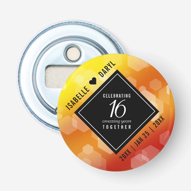 Elegant 16th Golden Topaz Wedding Anniversary Bottle Opener (Front)