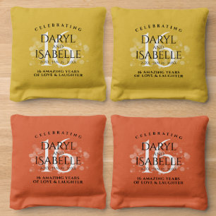 Elegant 16th Golden Topaz Wedding Anniversary Cornhole Bags