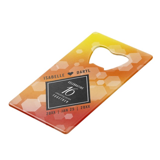 Elegant 16th Golden Topaz Wedding Anniversary Credit Card Bottle Opener (Front Angled)