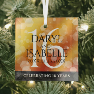 Elegant 16th Golden Topaz Wedding Anniversary Glass Ornament