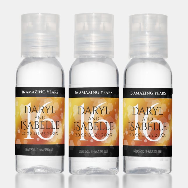 Elegant 16th Golden Topaz Wedding Anniversary Hand Sanitizer (Set)