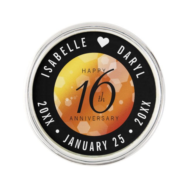 Elegant 16th Golden Topaz Wedding Anniversary Lapel Pin (Front)