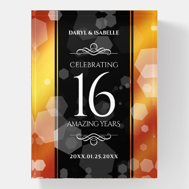 Elegant 16th Golden Topaz Wedding Anniversary Paperweight (Vertical)