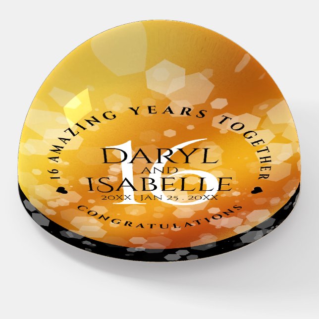 Elegant 16th Golden Topaz Wedding Anniversary Paperweight (Angled)