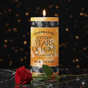 Elegant 16th Golden Topaz Wedding Anniversary Pillar Candle