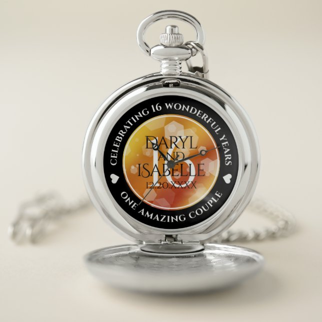 Elegant 16th Golden Topaz Wedding Anniversary Pocket Watch (Inside)