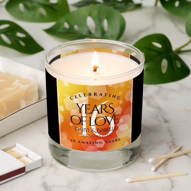 Elegant 16th Golden Topaz Wedding Anniversary Scented Candle (Lit)