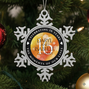 Elegant 16th Golden Topaz Wedding Anniversary Snowflake Pewter Christmas Ornament