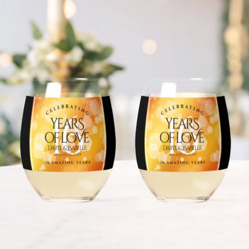 Elegant 16th Golden Topaz Wedding Anniversary Stemless Wine Glass