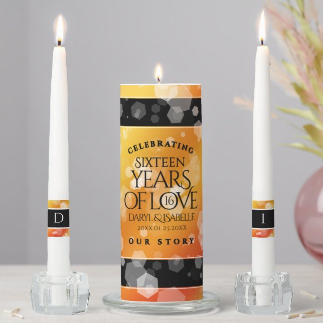 Elegant 16th Golden Topaz Wedding Anniversary Unity Candle Set (In Situ)