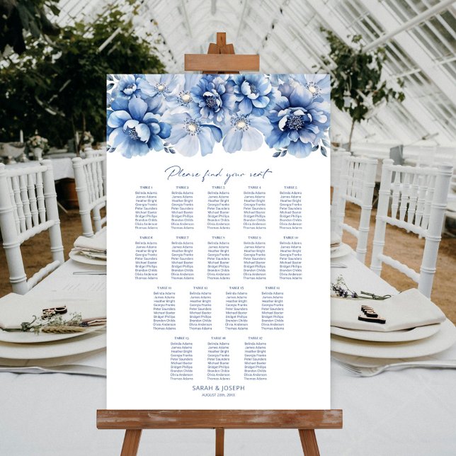Elegant 17 Table Blue Floral Wedding Seating Chart (Creator Uploaded)